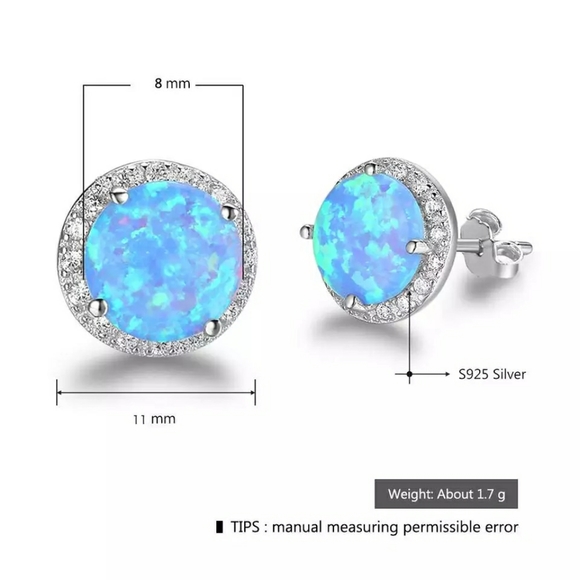 925 Sterling Silver Blue Opal Diamond Halo Stud Earrings - Picture 6 of 7